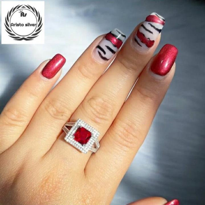 انگشتر نقره میکرو یاقوت قرمز سنستیک بسیار شیک با عیار 925 و آبکاری طلاسفید
